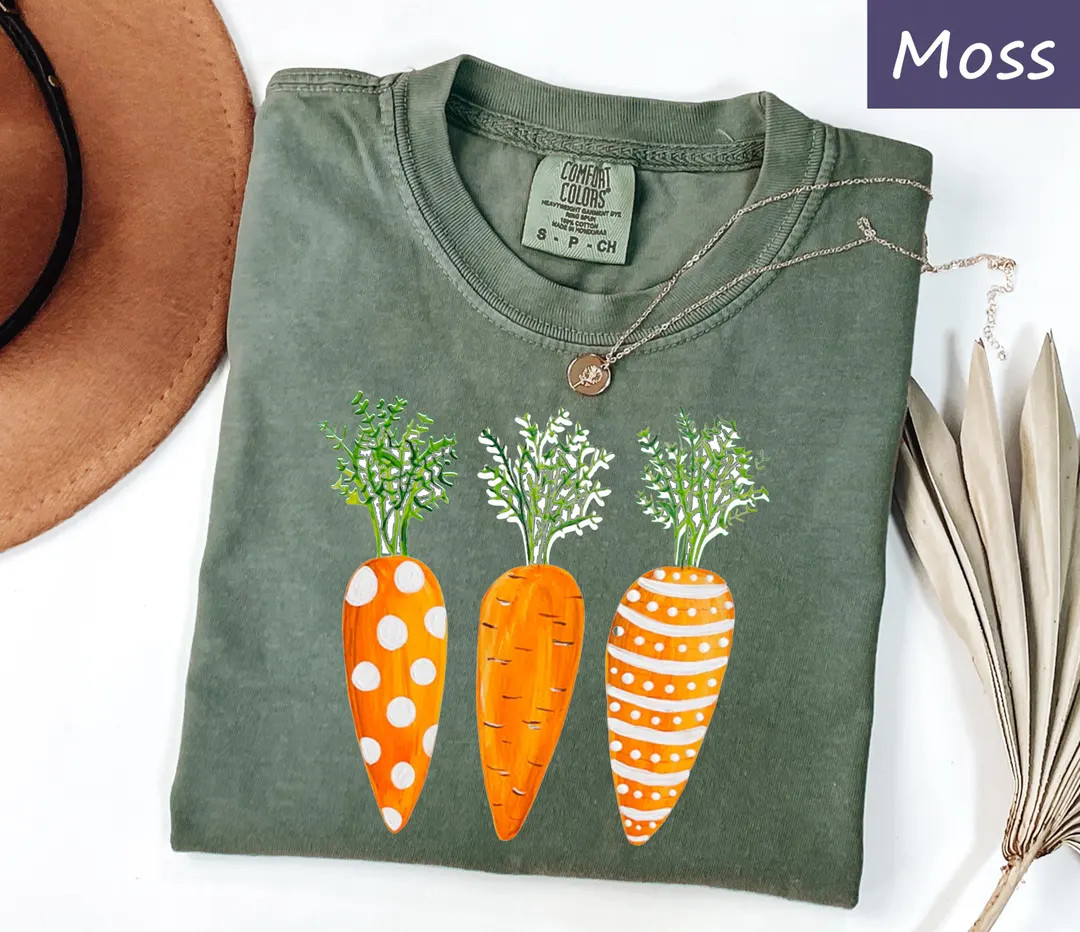 Comfort Colors® Easter Carrots T-shirt, Cute Easter Shirt, Boho Easter Tee, Rabbit Easter Shirt,... | Etsy (US)