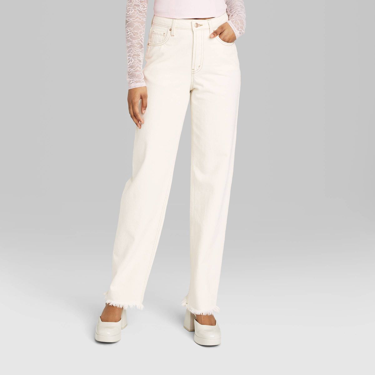Women's High-Rise Straight Jeans - Wild Fable™ Cream 8 | Target