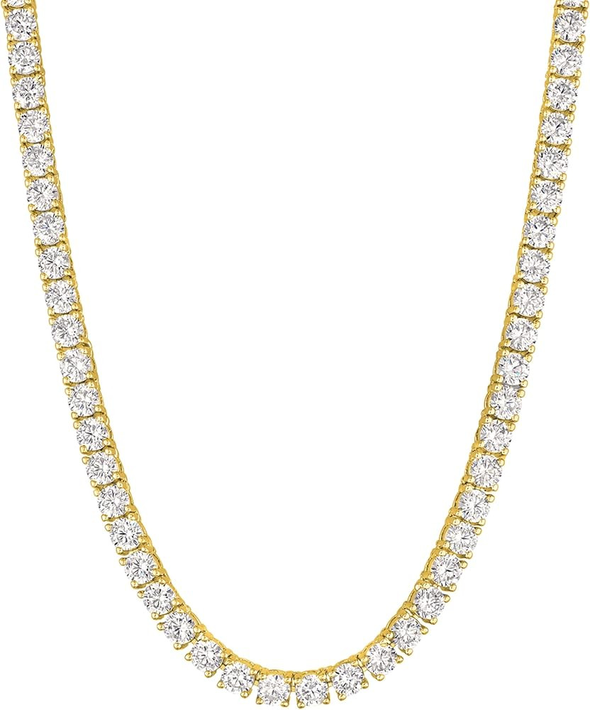 KISPER Tennis Necklace for Women 14K Gold Plated 3mm Cubic Zirconia Diamond Chain Adjustable 15-1... | Amazon (US)