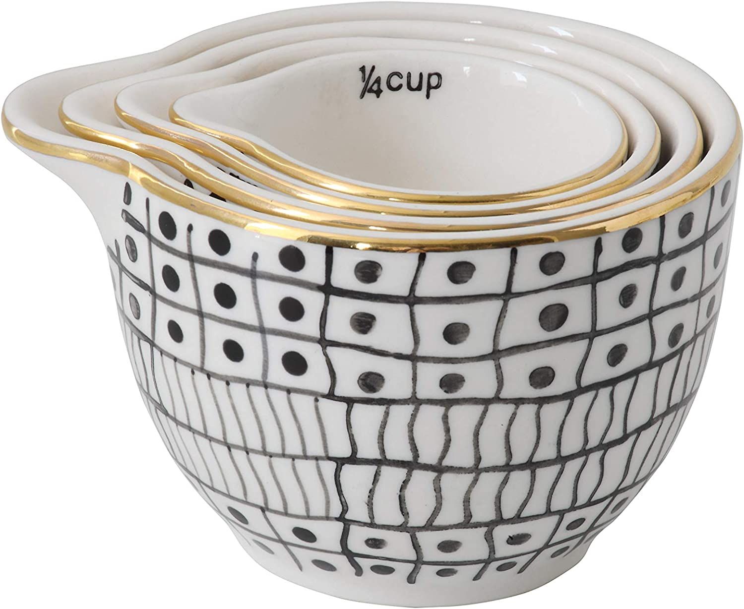Creative Co-Op Black & White Stoneware Measuring Cups with Gold Electroplating (Set of 4 Sizes) | Amazon (US)