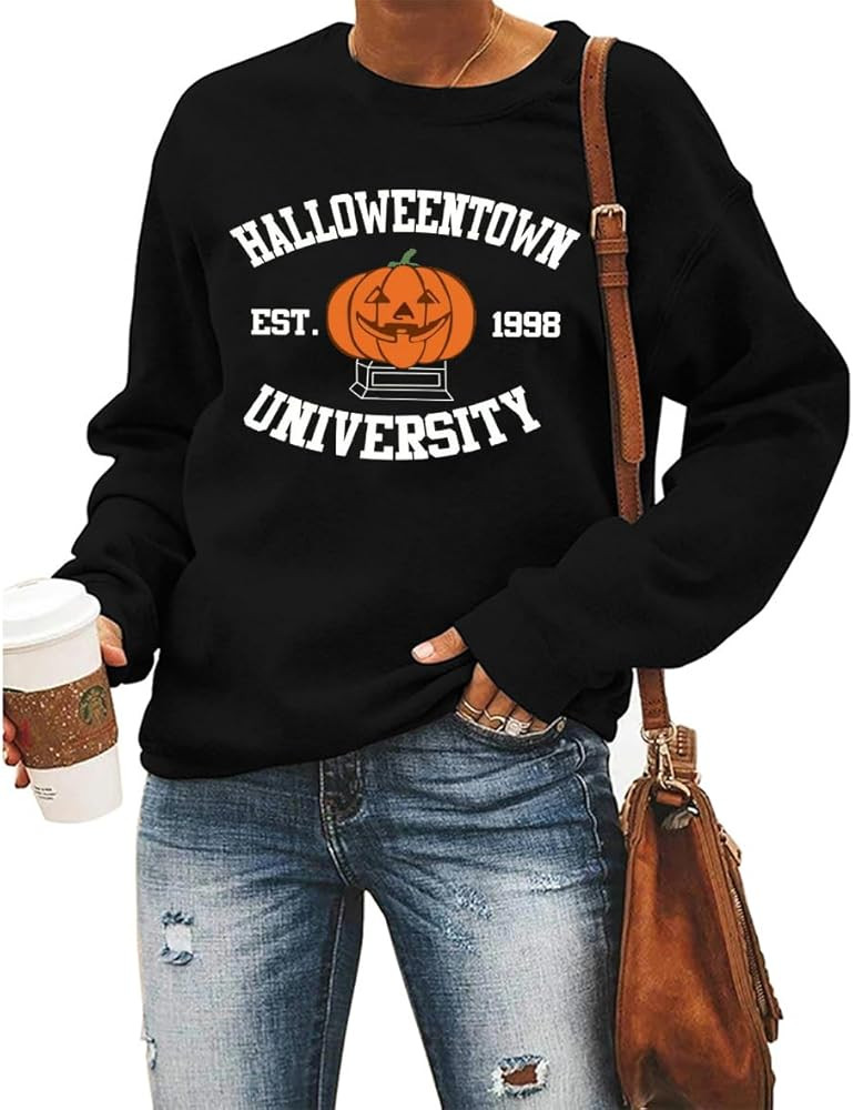 QIANRUO Halloweentown Est 1998 Sweatshirt Women Cute Halloween Witch Pumpkin Shirt Fall Crew Neck... | Amazon (US)