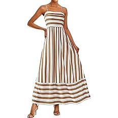 PRETTYGARDEN Women Summer Maxi Dresses 2026 Spaghetti Strap Boho Floral Striped Wedding Guest Bea... | Amazon (US)