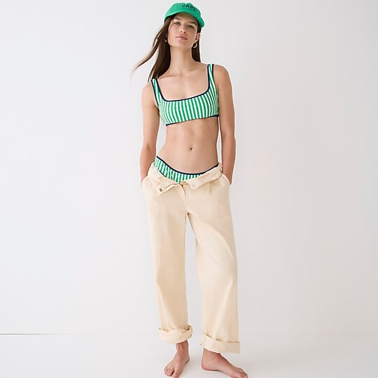 Squareneck bikini top in reversible floral stripe | J. Crew US