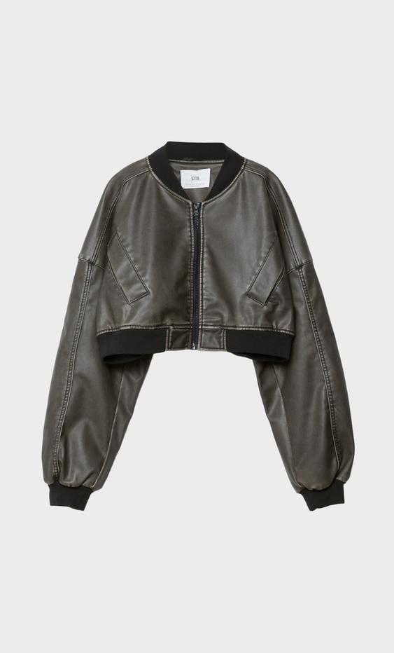 Distressed faux leather biker jacket | Stradivarius (UK)