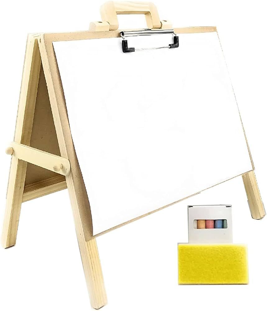 Matty's Toy Stop 2-in-1 Mini Wooden Tabletop Easel with Blackboard, Paper Clip & Accessories | Amazon (US)