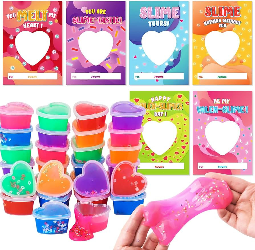 OCHIDO Valentines Day Cards for Kids- 30 Set of Heart Shape Slime with Valentines Greeting Cards ... | Amazon (US)