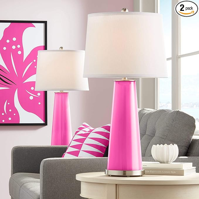 Color + Plus Leo Modern Table Lamps 29 1/2" Tall Set of 2 Fuchsia Pink Glass Tapered Column Plain... | Amazon (US)