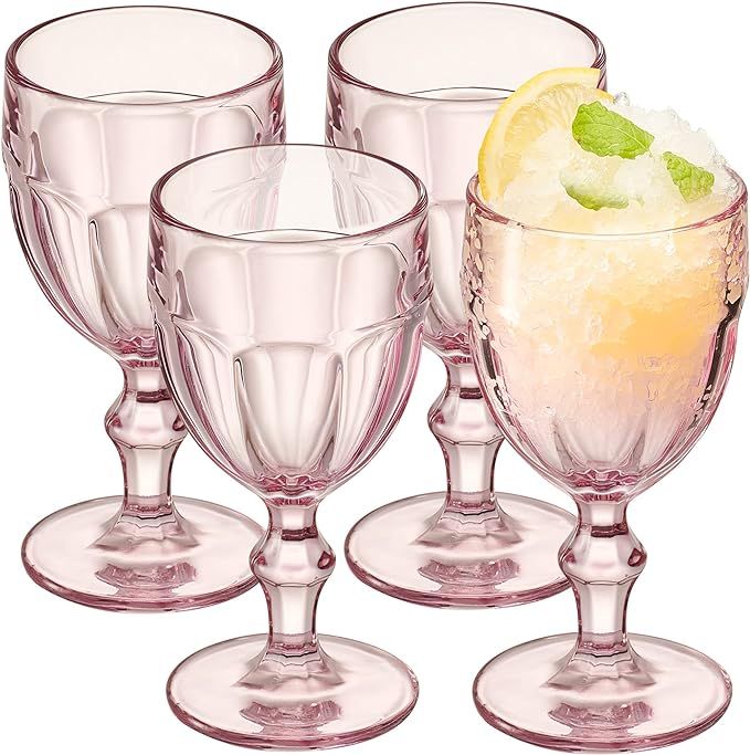 B BRILLIANT Glass Goblet, Set of 4 Pink Goblet Glasses - 11oz Water Goblets Glassware, Wine Goble... | Amazon (US)