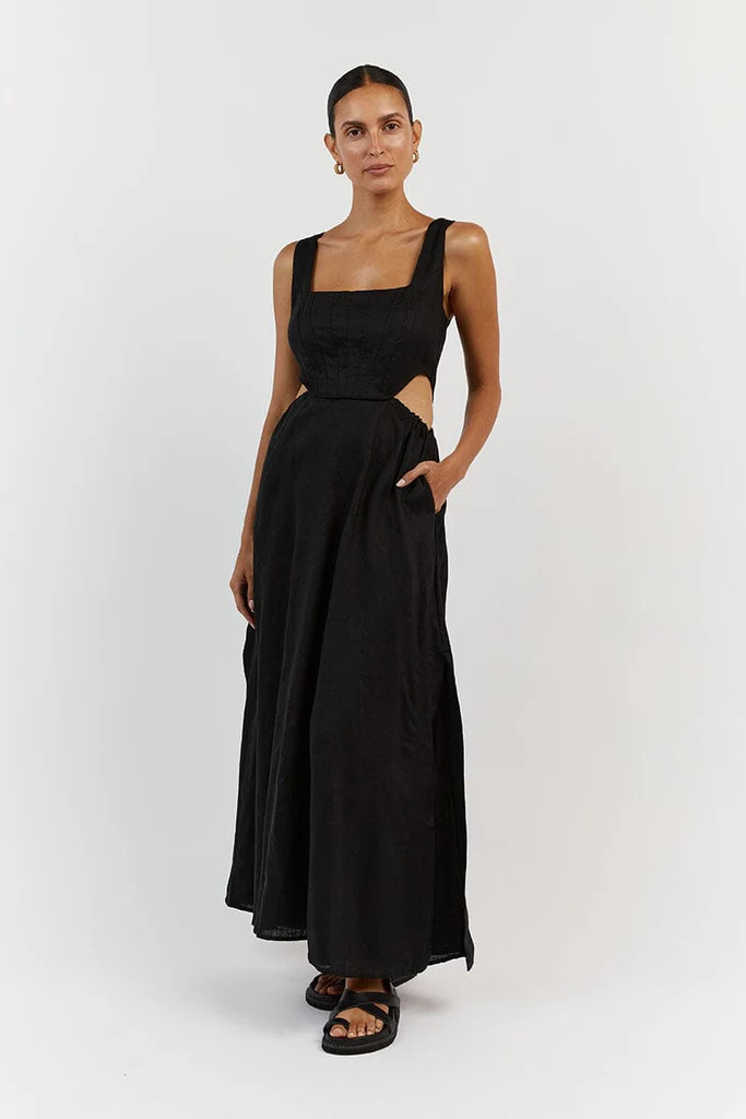 JOEY BLACK LINEN CORSET MIDI DRESS | DISSH