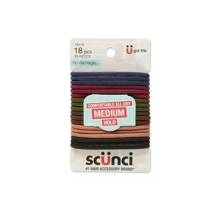 Scunci No Damage Medium-Hold Ponytail Holder Hair Ties with Storage Ring Assorted Colors 18 Ct | Walmart (US)