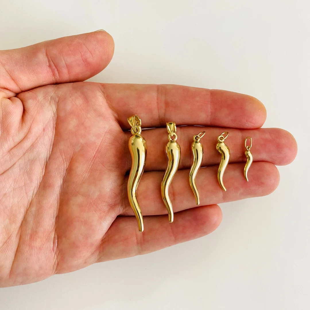 14K REAL Gold Italian Horn, Gold Pendant 3D Italian Horn Charm, 14k Gold Italian Horn, Cornicello... | Etsy (US)