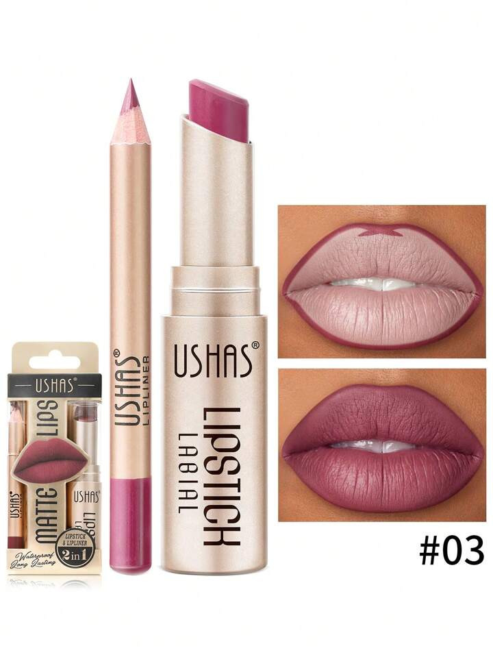 USHAS Ushas, 12-Color Matte Lipstick And Lip Liner Duo Set - Achieve Flawless, Long-Lasting Matte Finish With Precise Contouring, Moisturizing Formula For All Skin Types, Perfect For Any Occasion, Ideal Gift | SHEIN
