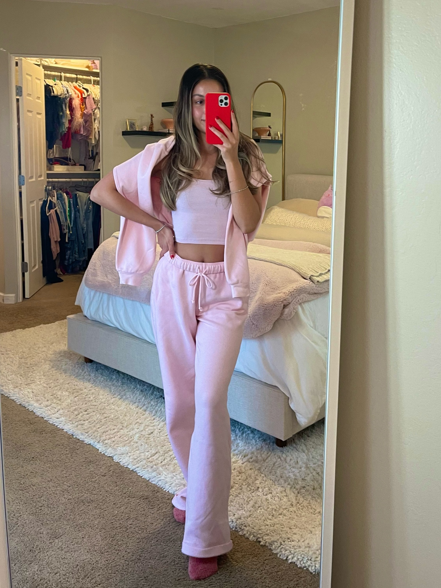 Coziest pink sweat set!!! Wearing xs in tank & pants and medium in crew neck 💝

#LTKstyletip #LTKSeasonal