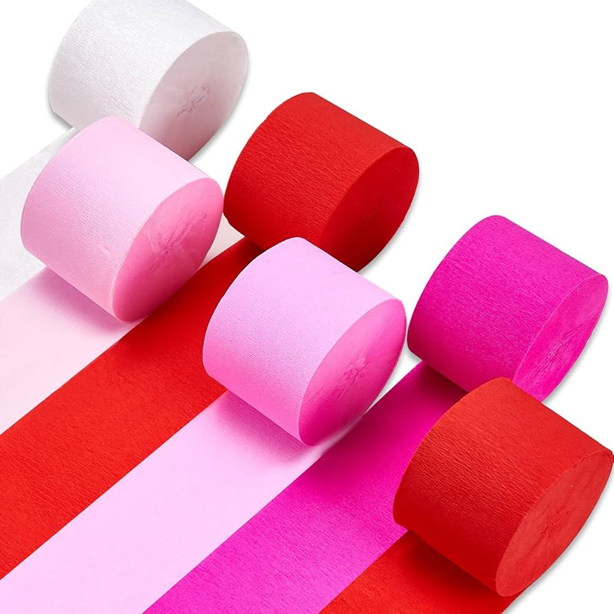 PartyWoo Pink Crepe Paper Streamers 6 Rolls 492 ft Pack of Light and Hot Pink Red White Crepe Pap... | Amazon (US)