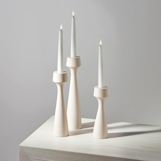 Tall Modern Candle Holders for Taper Candlesticks, Chic Matte Finish, 11 Inch Tall, Neutral Cream... | Amazon (US)