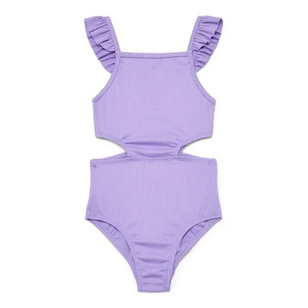 Wonder Nation Girls Cutout Rib Knit One Piece Swimsuit with UPF 50, Sizes 4-18 & Plus | Walmart (US)