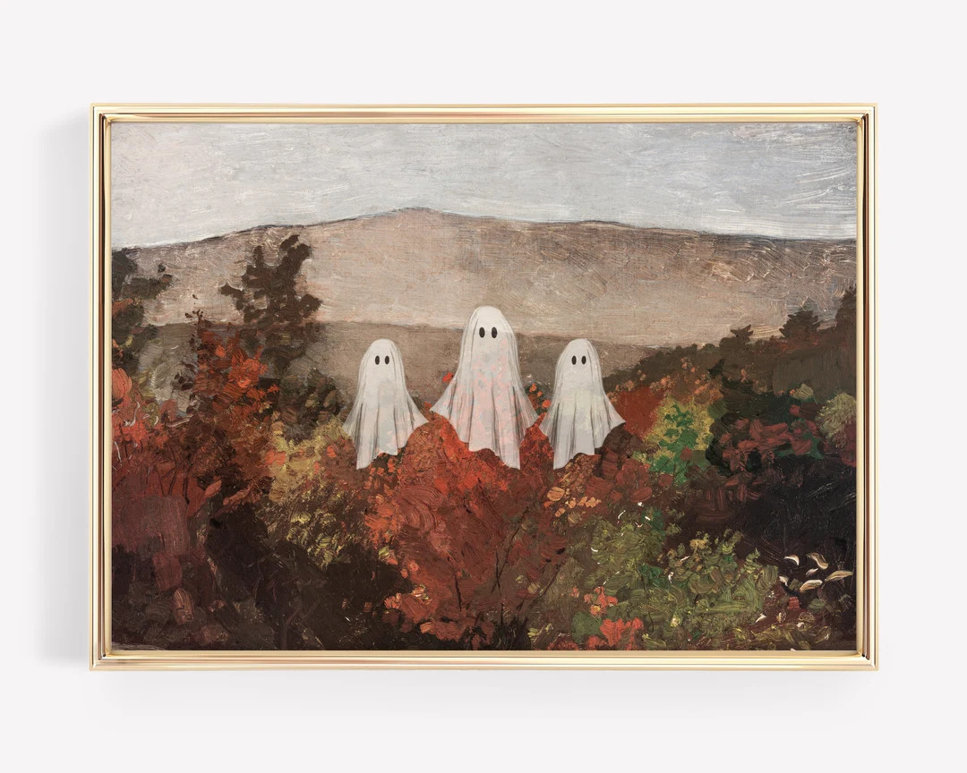 Vintage Autumn Painting Halloween Ghost Print Halloween Decor Halloween Wall Art Rustic Fall Art ... | Etsy (US)