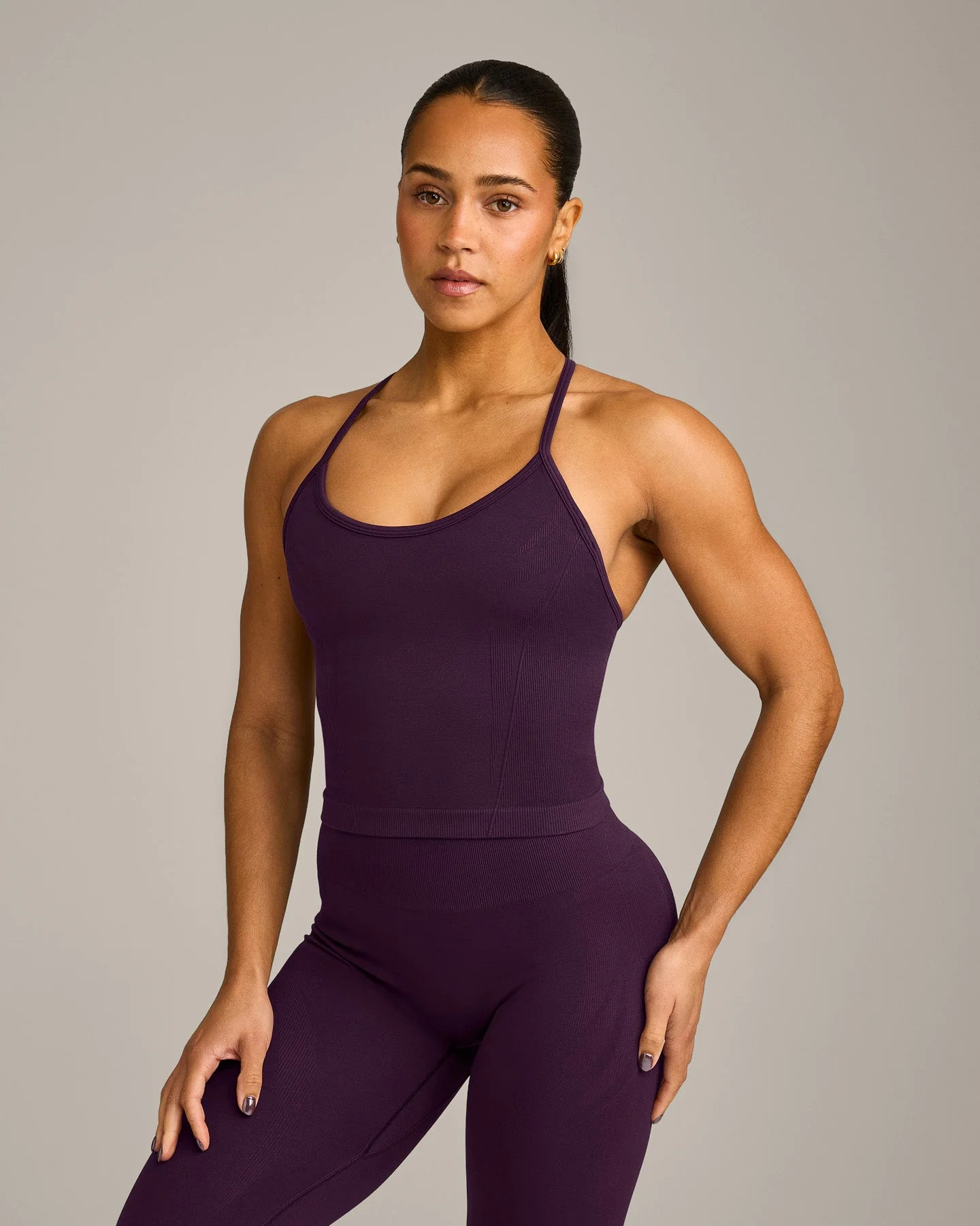 EnhanceLift™ Seamless Strappy Racer Vest with Built in Bra Shelf with Grey Logo 
 Blackberry Pu... | Oner Active (UK / US)