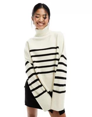 Bershka roll neck jumper in ecru & black stripe | ASOS (Global)