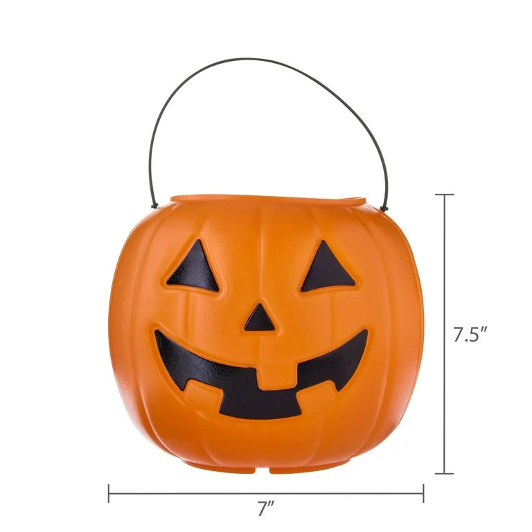 8.5" Orange Pumpkin Pail Halloween Trick-or-Treat Basket, by Way To Celebrate | Walmart (US)