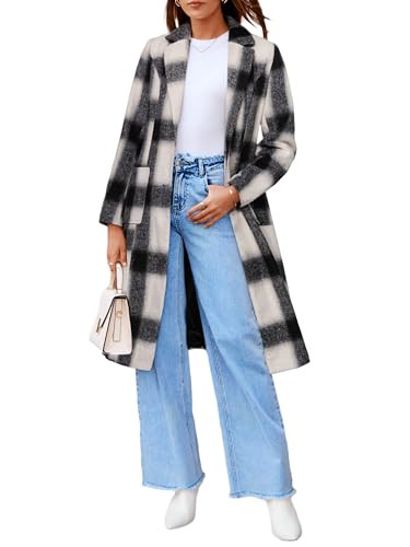 Simplee Womens Wool Blend Trench Coat Winter Plaid Shacket Jacket Casual Fall Tartan Coats Lapel ... | Amazon (US)