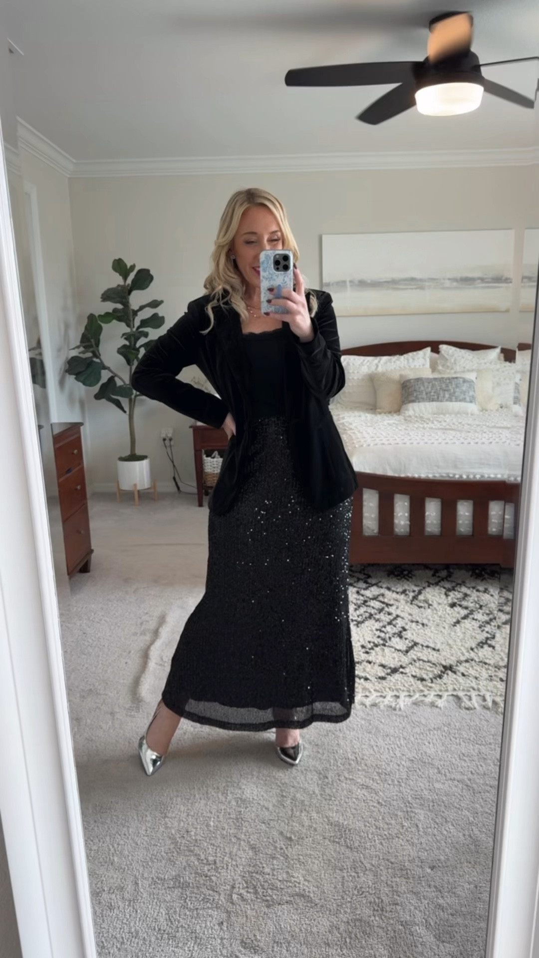 Holiday midi skirt outfits:
• Velvet blazer - mine is sold out, but I linked two other options // lace cami (part of a set) - size medium // sequin skirt - size small.

#LTKHoliday #LTKSeasonal #LTKWatchNow