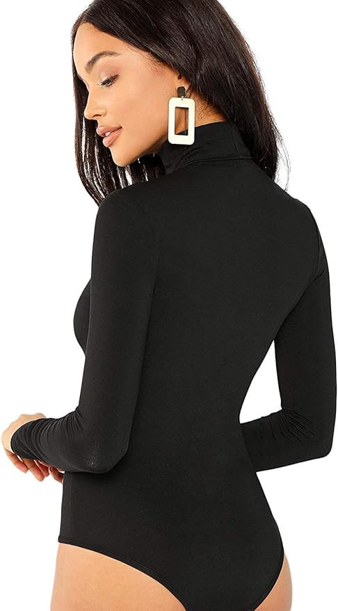 Floerns Women's Solid Leotard Long Sleeve Turtleneck Bodysuit | Amazon (US)