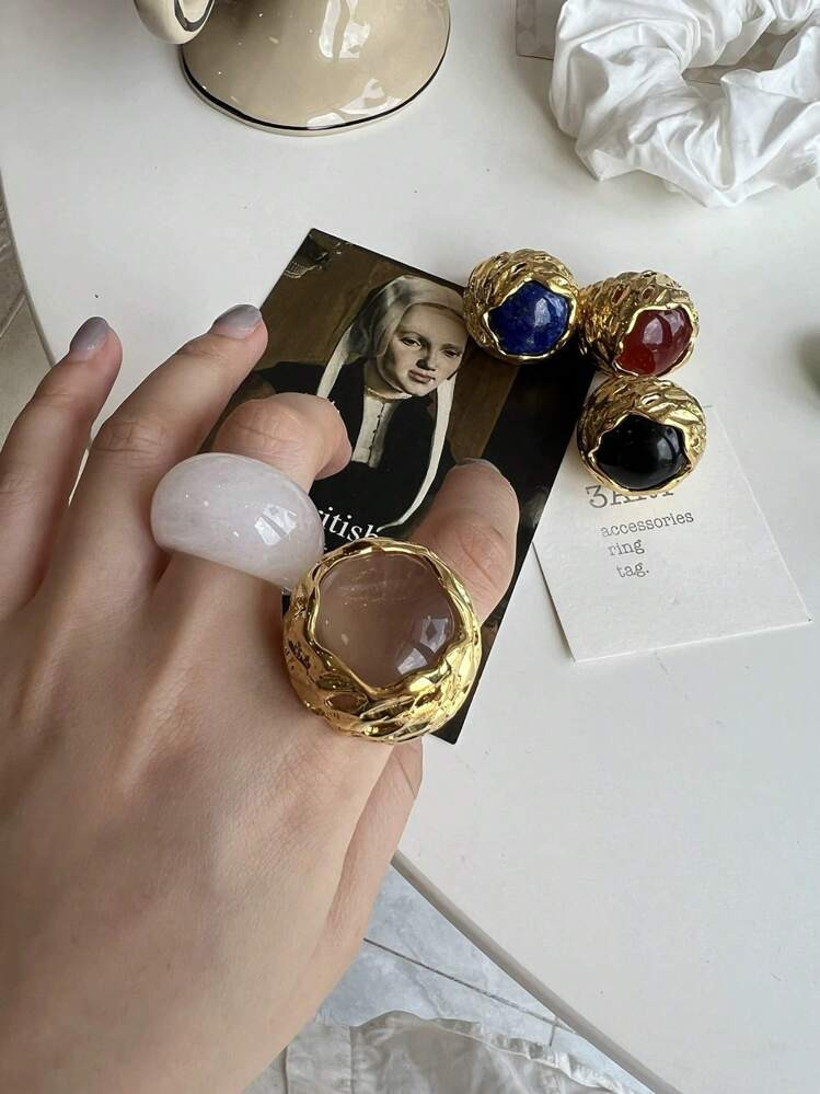 1pc Vintage Unique High-End Design Fashion Exaggerated Natural Stone Black Agate, Lapis Lazuli, W... | SHEIN