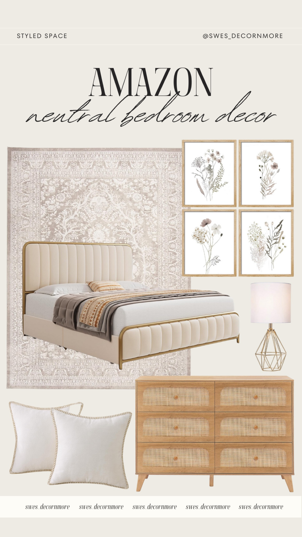 Amazon Neutral Bedroom Decor: Love this neutral bedroom design with Amazon finds! For a fall refresh, add some floral prints and patterns. The gorgeous rug and wall art tie everything together perfectly.

#LTKHome #LTKStyleTip #LTKSeasonal