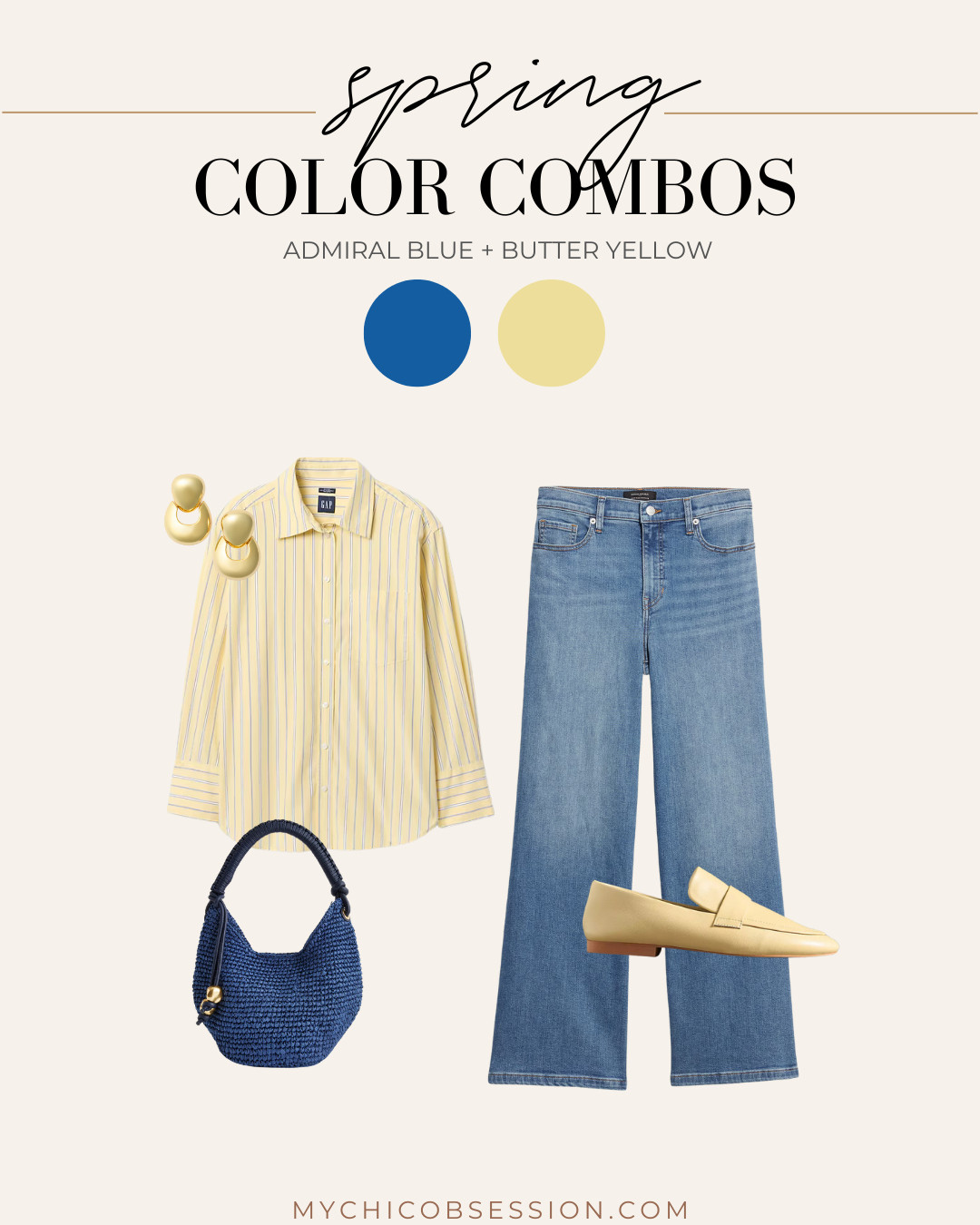 Shop spring’s trending color, butter yellow with a shade of blue. Pair a butter yellow button-down with classic jeans, a woven bag from Madewell, yellow loafers and gold earrings.

#LTKShoeCrush #LTKItBag #LTKSeasonal