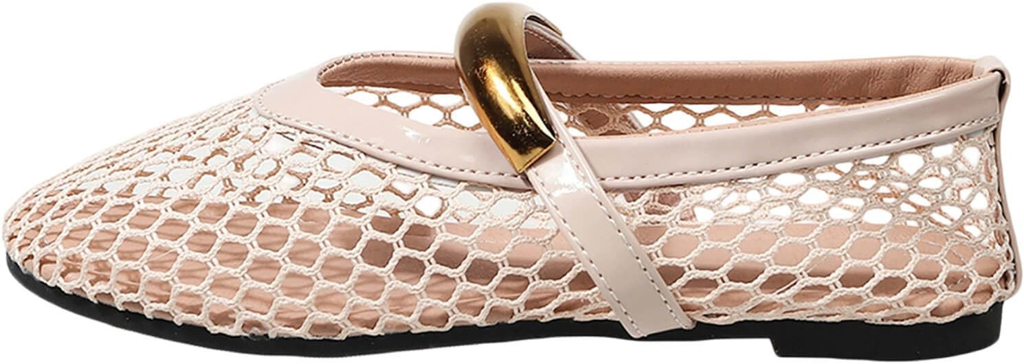 Mesh Mary Jane Flats for Women Hollow Sandals Slip on House Slippers Dressy Ballerina Shoes Low T... | Amazon (US)