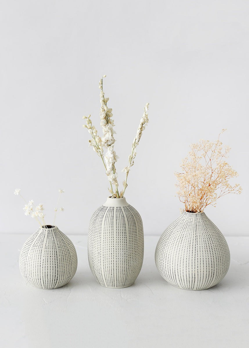 Set of 3 Dotted Stoneware Bud Vases - 3.4-4.75 | Afloral (US)