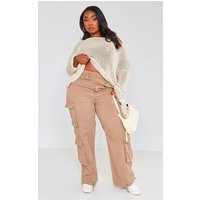 Plus Washed Brown Cargo Toggle Hem Jeans | PrettyLittleThing US