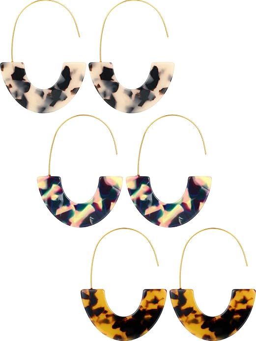 Skylety 3 Pairs Long Acrylic Earrings Tortoise Shell Earrings Mottled Hoop Ear Jewelry for Women ... | Amazon (US)