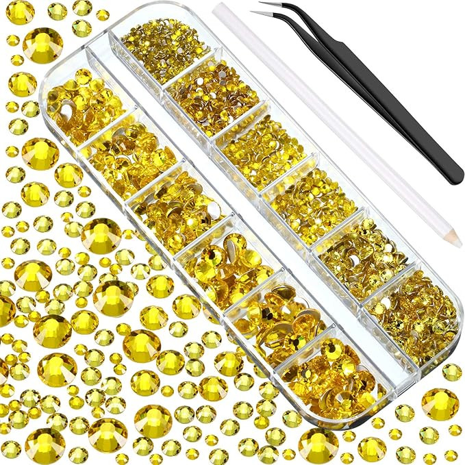 2000 Pcs Lemon Yellow Crystal Rhinestones Bulk for Crafting 6 Sizes Flatback Round Bedazzling Nai... | Amazon (US)