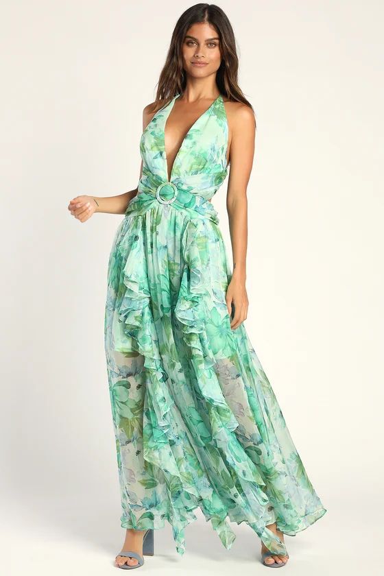 Been a Sensation Light Green Floral Print Halter Maxi Dress | Lulus (US)