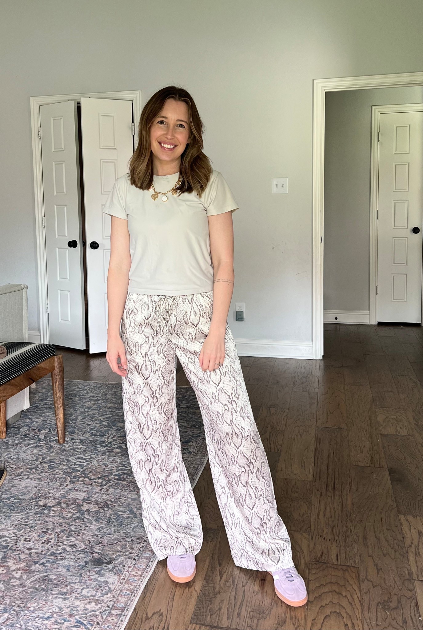 Favorite low effort outfit lately!

Pull on pants | snakeskin pants | adidass