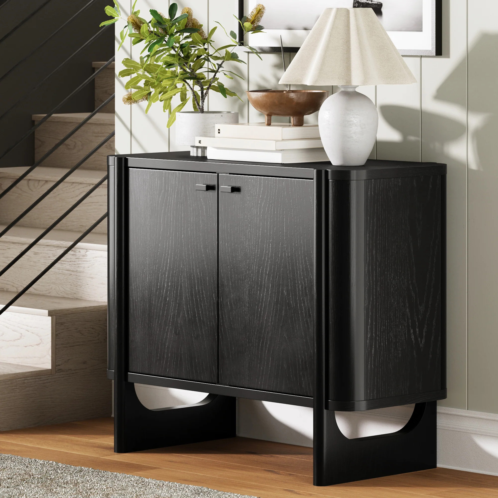 Mid-Century Modern Solid Wood Accent Cabinet Black | Nathan James