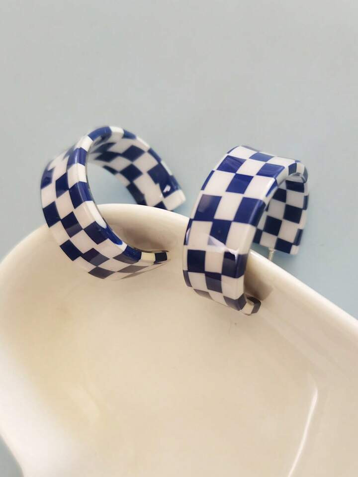 Checkered Pattern Cuff Hoop Earrings | SHEIN