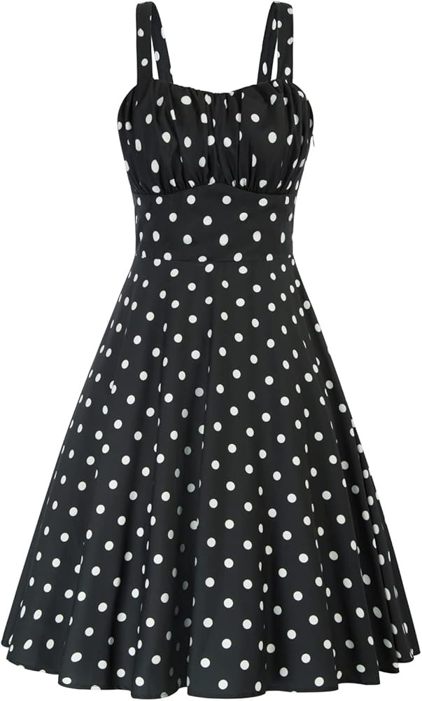 Belle Poque Women's Vintage Sleeveless Solid Floral Ruched Summer Cute A-Line Flowy Swing Midi Dr... | Amazon (US)