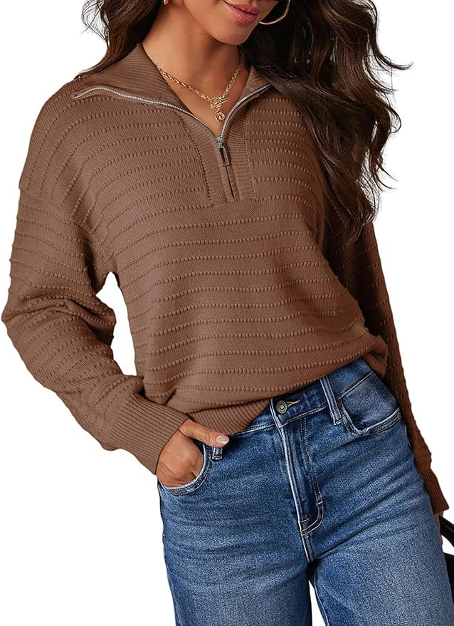 Dokotoo Womens Quarter Zip Pullover Turtleneck Sweater Long Sleeve Fall Outfits Ribbed Knit Winte... | Amazon (US)