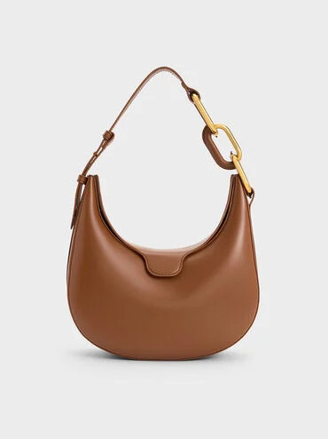 Chocolate Kora Metallic-Accent Moon Bag | CHARLES & KEITH | Charles & Keith EU
