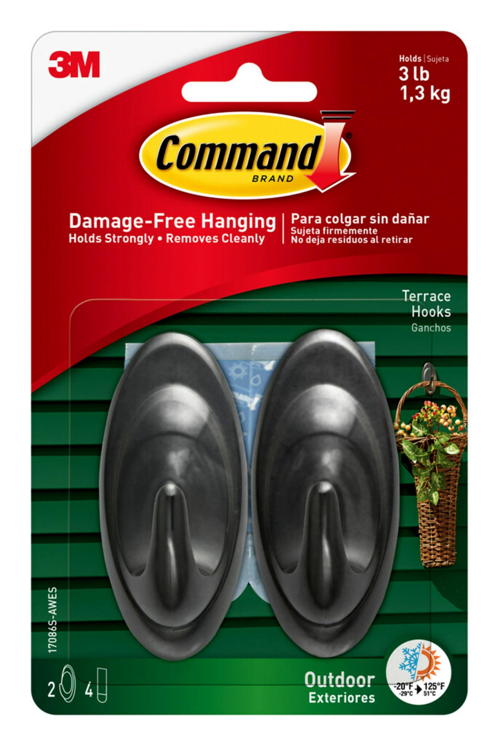 Command Outdoor Terrace Hooks, 2 Hooks and 4 Command Strips, Damage-Free Hanging Wall Hooks for H... | Amazon (US)