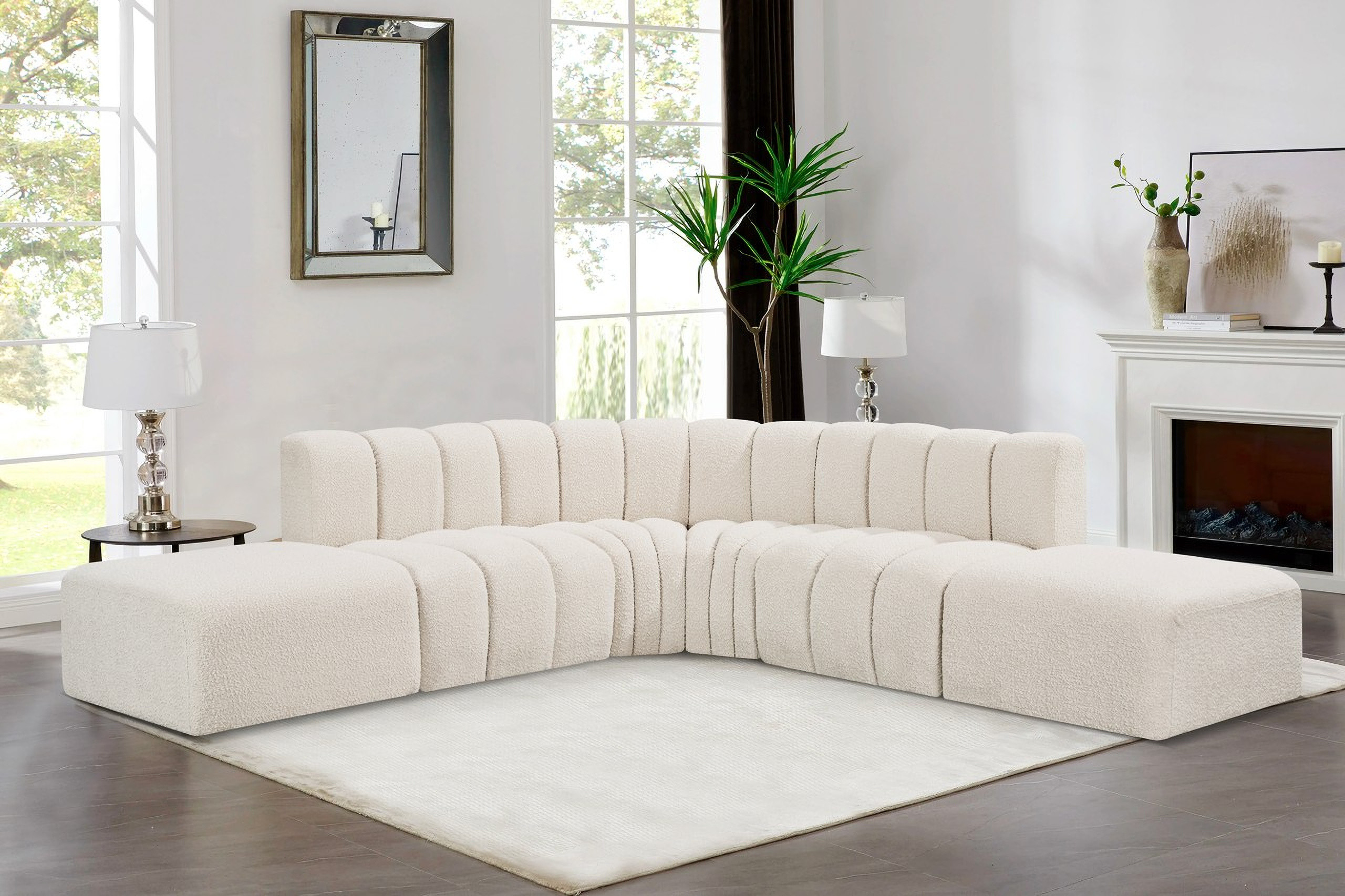 Arc Boucle Fabric 6 Piece Modular Sofa In Cream | 1stopbedrooms