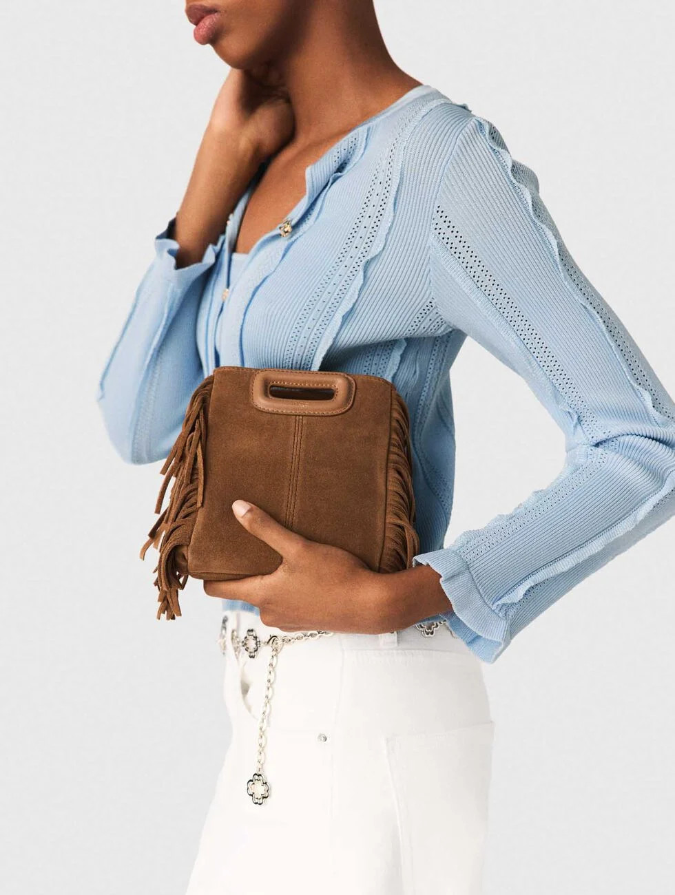 M mini bag in suede leather Brown for Women | Maje | Maje US