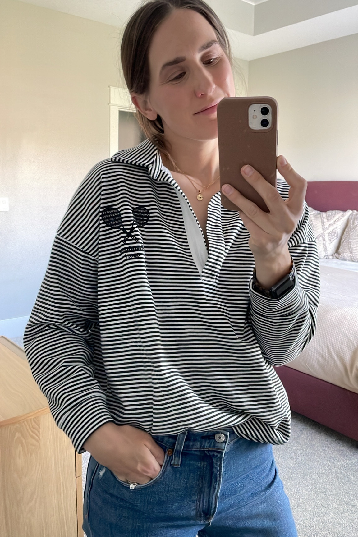 Sweatshirt on sale - limited sizes but one of my spring faves. #sweatshirt #collar #tennis #stripes 

#LTKFind #LTKsalealert #LTKunder100