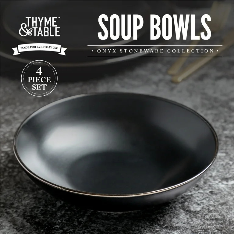 Thyme & Table Dinnerware Black Onyx Stoneware Round Bowls, 4 Pack | Walmart (US)