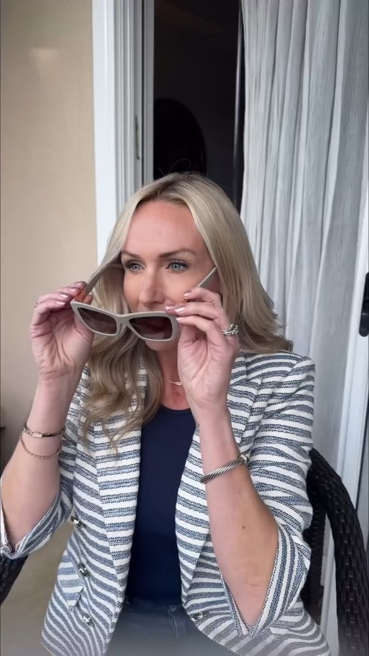 Frame Friday: Jimmy Choo. Your Spring outfit just found its statement piece.

🕶️ Gold diamond shape detail on temples 
🕶️Contemporary cat-eye shape
🕶️ Low bridge fit option available
🕶️ Best for oval–square face shapes
🕶️ 6 fashion-forward color options 

Luxury Sunglasses  
Designer Sunglasses

Ps. I also love this shirt from
White House black market. It’s flattering and work outfit appropriate. 

Business casual 

#LTKOver40 #LTKSpringSale #LTKWorkwear