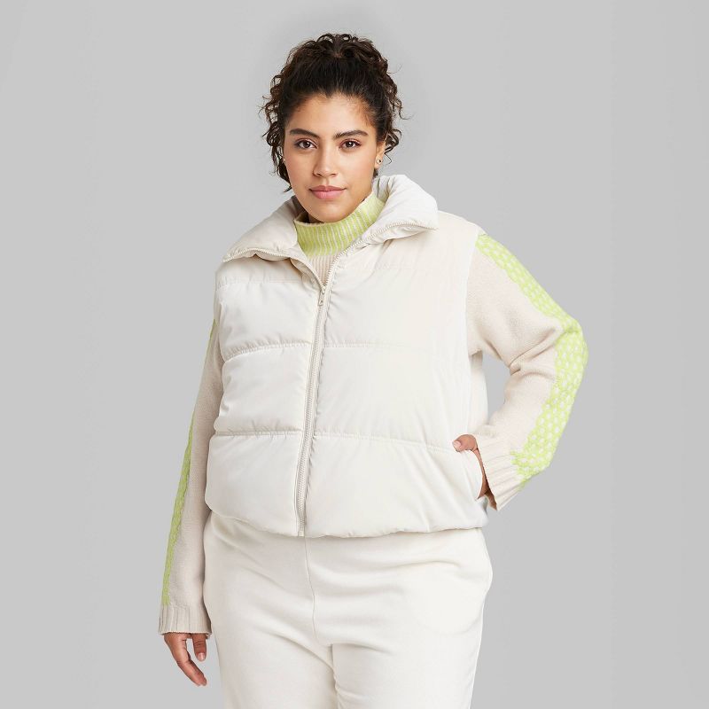 Women's Matte Cropped Puffer Vest - Wild Fable™ Light Beige XXL | Target