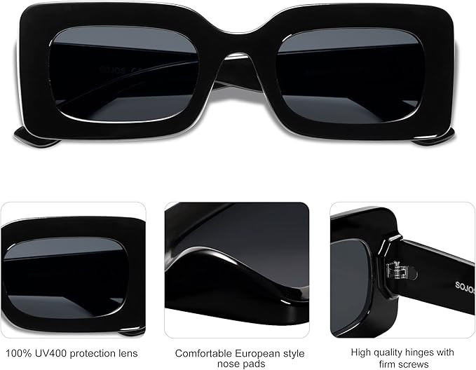 SOJOS Retro 90s Nude Rectangle Sunglasses Womens Mens Trendy Chunky Glasses | Amazon (US)